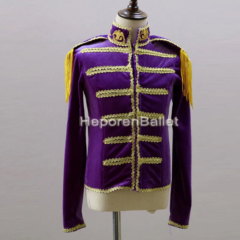 custom made Purple Black Male's Ballet prince Jackets for Nutcracker Stage,Banquet prince's Dance Costumes Long Sleeves Tunic