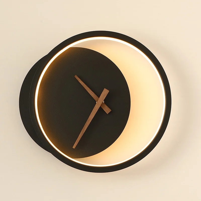 Wall Clock LED Wall Lamp Indoor Lighting Black/White Nordic Luxury Decoration Sconce For Hotel Bedside Living Room Bedroom