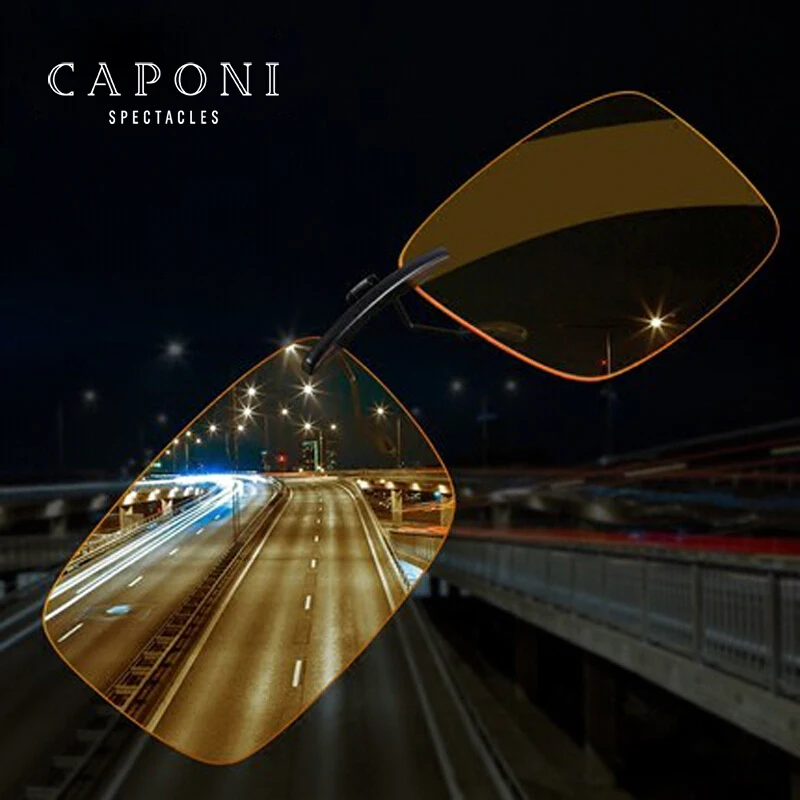 CAPONI Clip On Glasses Photochromic Yellow Change To Brown Polarized Sunglasse Clip Night Vision Clip For Glasses BSYS1288