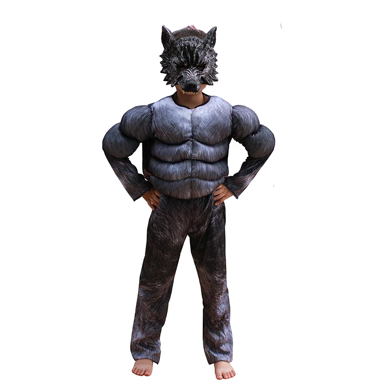 Kids Halloween Cosplay Costumes Wolf Suits Children School Performance Clothing Props Muscle Werewolf black Kids Gifts
