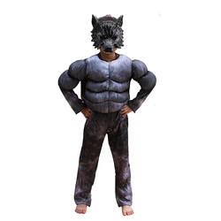 Disfraces de Cosplay de Halloween para niños, trajes de Lobo, ropa de actuación escolar para niños, accesorios de hombre lobo musculoso negro, regalos para niños