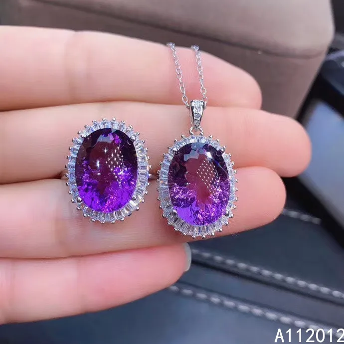 KJJEAXCMY fine jewelry natural Amethyst 925 sterling silver exquisite girl set support test hot selling