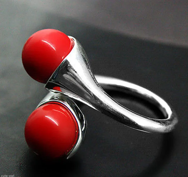 Hot Sale New Style Women\'s Beautiful Natural Red Coral 925 Solid Sterling Silver Ring Size Can Arbitrarilyad  Adjust 7~ 12#