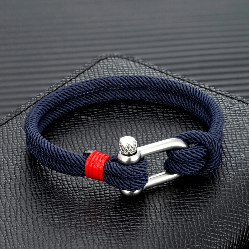 

MKENDN Men's Nautical Double Strand U shape Shackle Survival Rope Bracelet Women Outdoor Camping Rescue Emergency Rope Jewelry