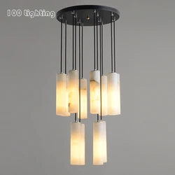 Nordic Natural Marble Pendant Lights Hotel Hall Restaurant Pendant Lamp E27 LED Bedside Hanglamp Wire Adjustable Loft Lighting