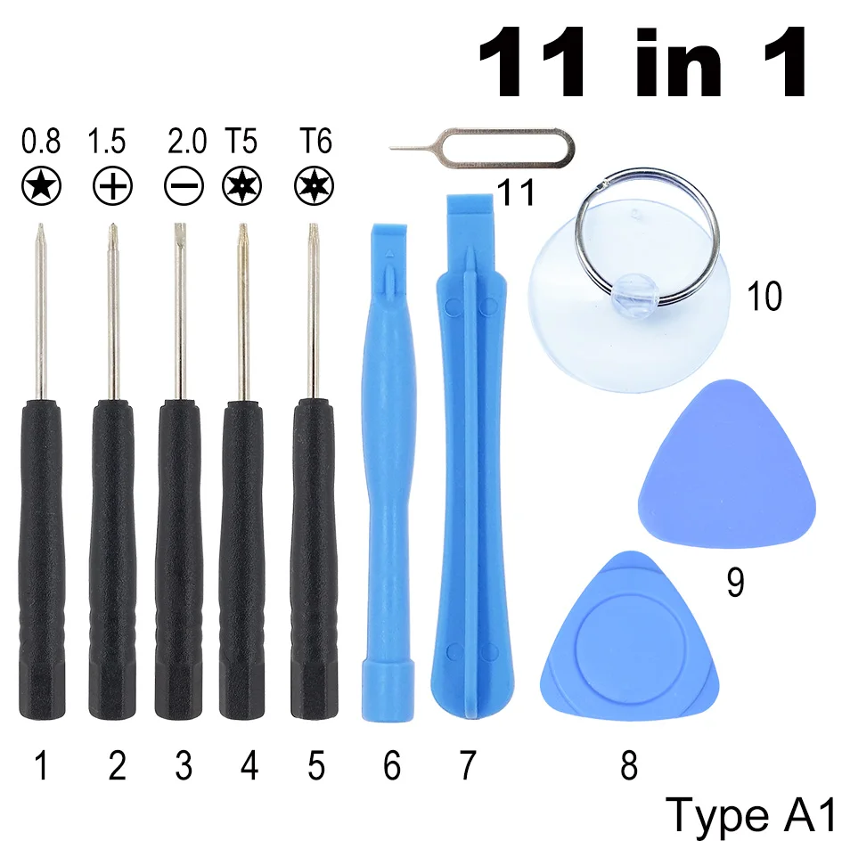 

10/11 in 1 Opening Tools Kit , Pry Repair Tool 0.8 Pentalobe Phillips Screwdriver for iPhone Samsung Galaxy 100sets/lot