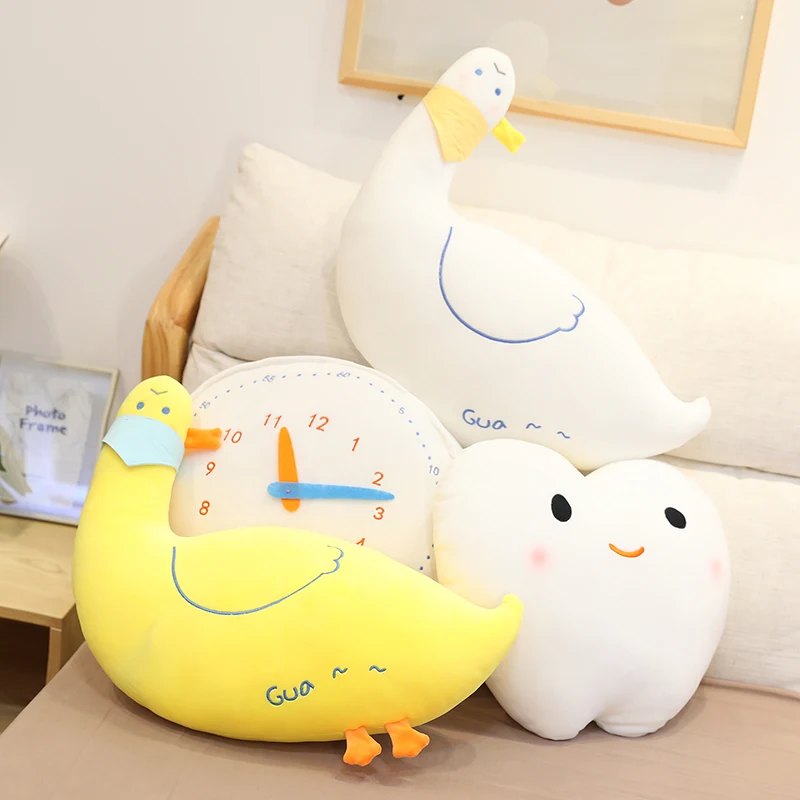 1pcs Creative Simulation Tooth Plush Pillows Cute Duck/Teeth/Clock Doll Soft Sofa Cushion Interesting Gift Girl Home Decoration