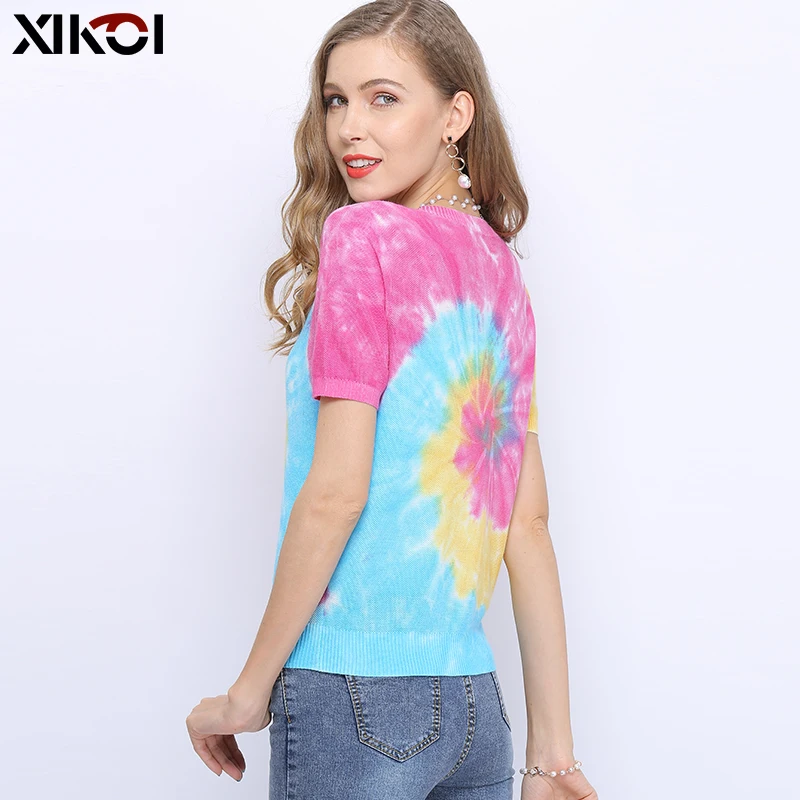 XIKOI Autumn Women Oversized T-Shirts Short Sleeves O-neck Summer Short Casual Fashion Colorful Female Knitting Sweater Tops Tee