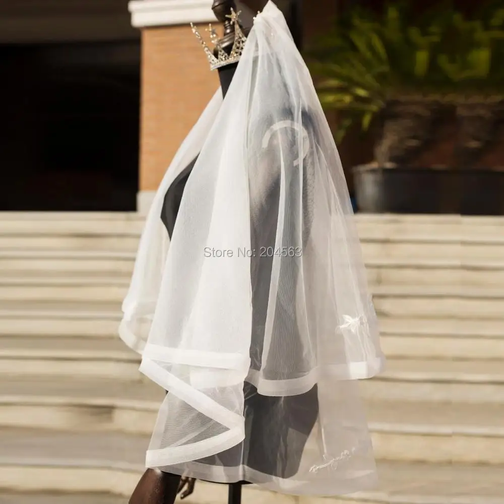 

Two-Layer Romantic Elbow Length Wedding Veil Tulle Veil for Bride with Comb Wedding Accessories MM