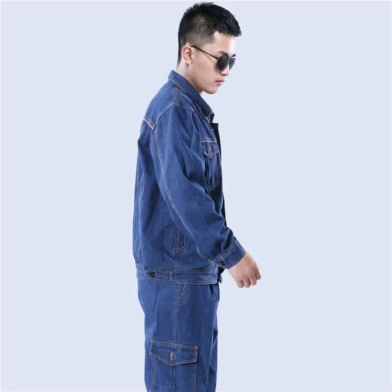 Welding clothing set for men women denim worker uniform long sleeves reflective Machine welder repairmen factory work coveralls