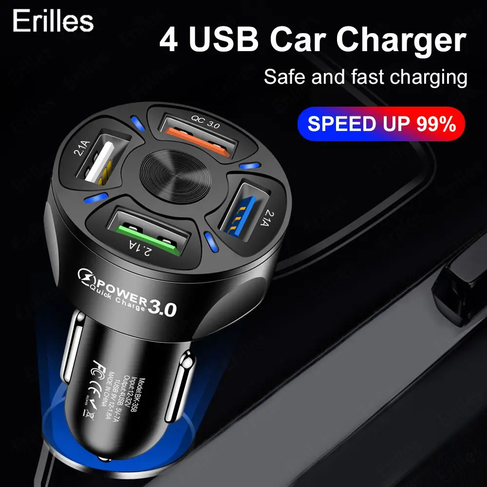 4 USB Car Charger 7A 48W for iPhone 12 11 XR Quick Charge 3.0 Mobile Phone Charger 4 USB Fast Car Charger Car Cigarette Adapter