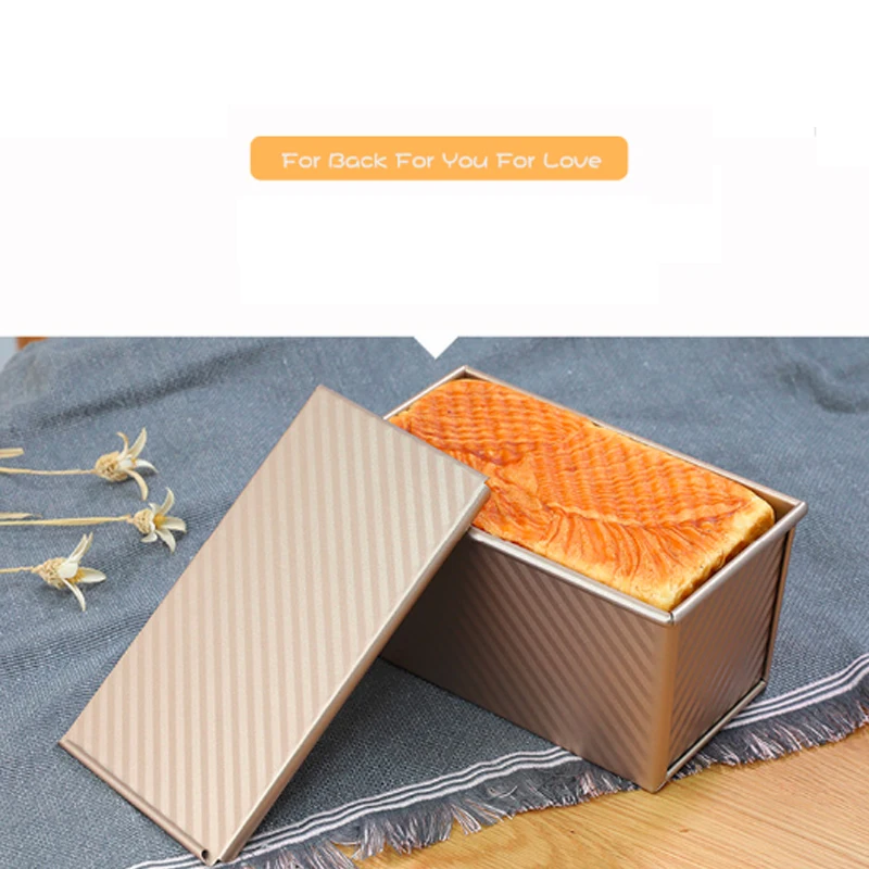 450g Toast boxes Carbon steel Double-sided golden ripple non-stick coating Bread Loaf Pan cake mold baking tool with lid