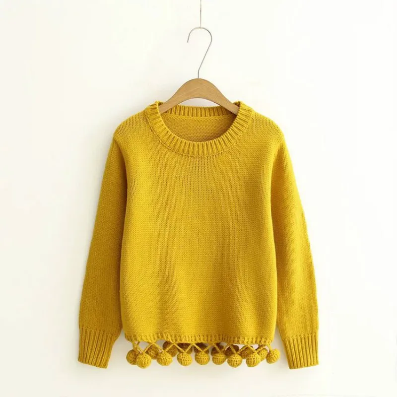 

2019 Autumn and Winter New Korean Women Sweaters Solid Color Round Collar Loose Base Sweater Female Hairball Sweet Tops H9492