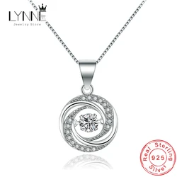 New 925 Sterling Silver Women Jewelry Gift Round Whirl Pendant Necklaces Fashion Revolving Will Dance Rhinestone CZ Charm Choker