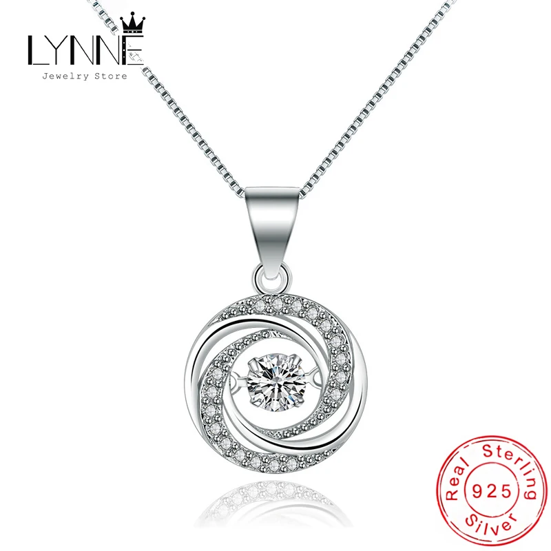 Nowa biżuteria damska ze srebra próby 925, okrągły wirujący wisiorek naszyjniki moda obrotowa taniec Rhinestone CZ Charm Choker