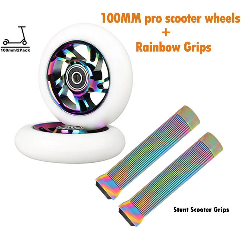 2pcs Replacement 100mm Stunt Scooter Wheels  ABEC-9 bearing 88A Metal pro Scooter Wheels with stunt scooter freestyle  grips