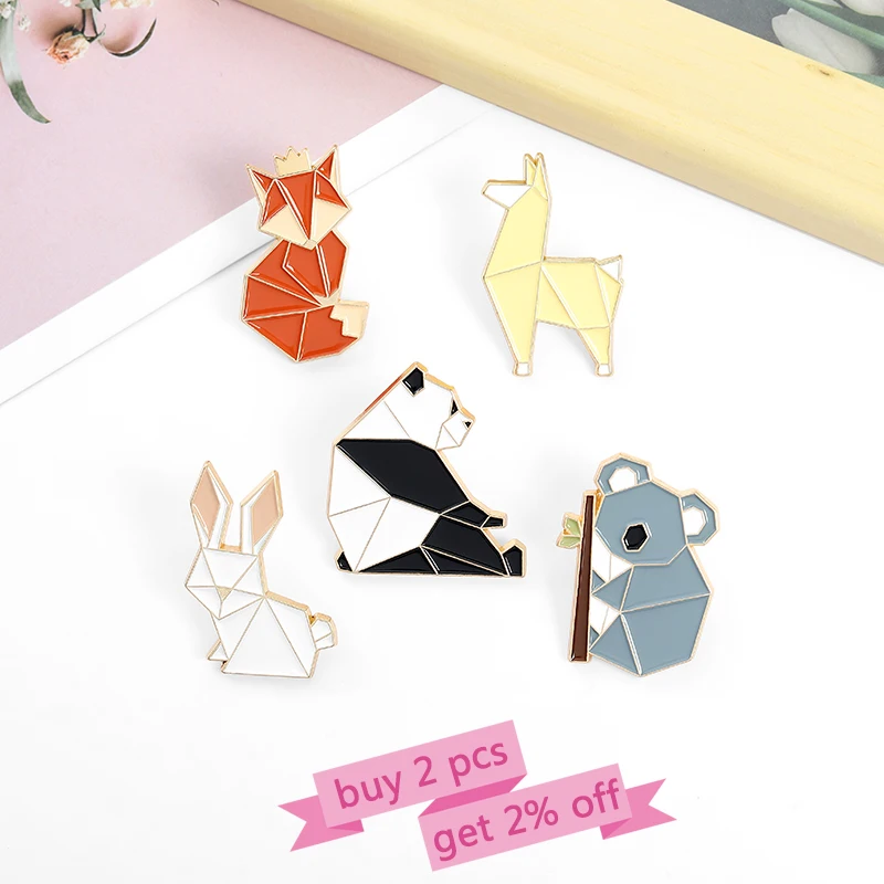Image 3: Broche personnalisée en émail pour enfants, Origami, Animal, renard, Panda, Koala, alpaga, lapin, sac, vêtements, Badge, dessin animé, ami
