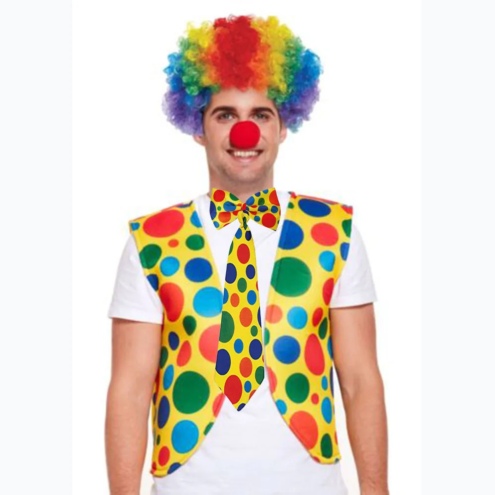 5 pezzi ragazzo adulto Clown circo parrucca naso papillon gilet Clown vestire accessori festa festa puntelli Costume Cosplay Halloween