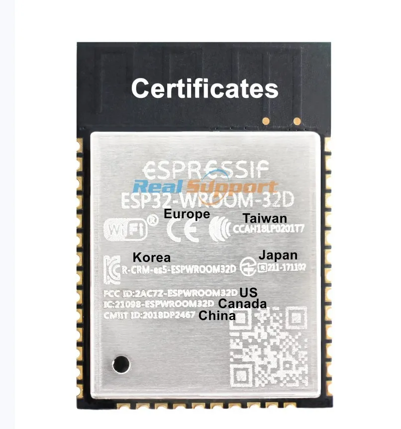 ESP32-WROOM-32D Wi-Fi+BT+BLE Module with CE FCC KCC NCC MIC Anatel certificate for Europe US Taiwan Korea Japan Canada Brazil