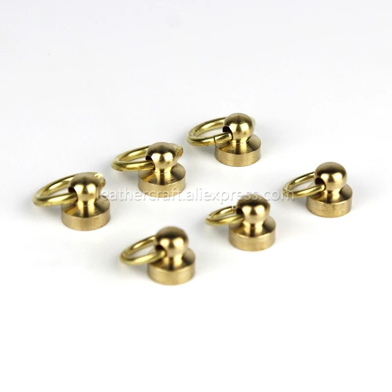 10pcs Solid Brass Ball Post Studs Rivet With D Ring Screwback Round Head Nails Spots Spikes Leather Craft DIY Accessories