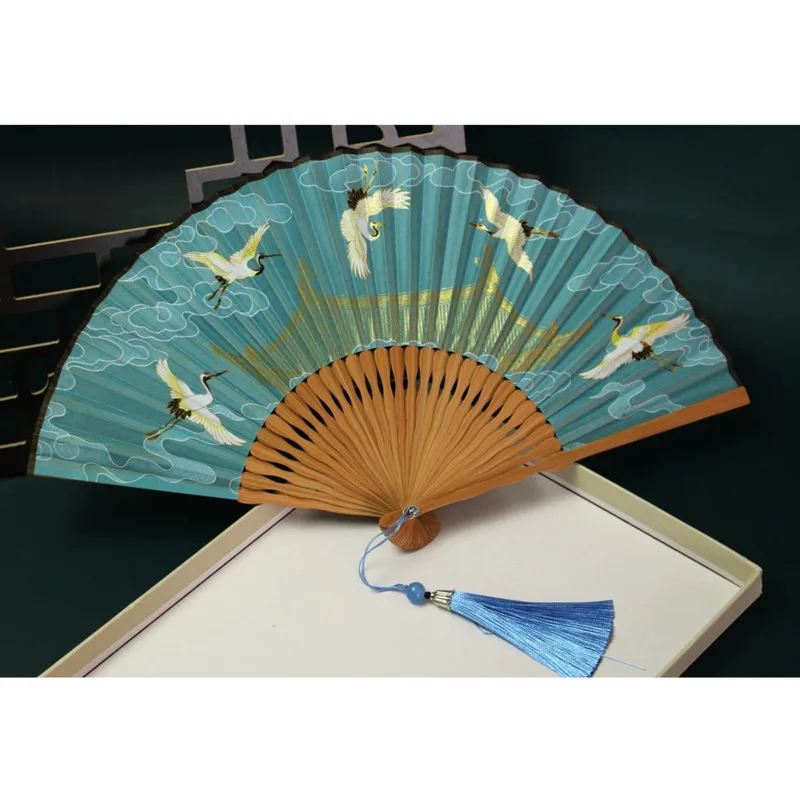 Canzone Huizong gru di buon auspicio Ruihe ventaglio pieghevole Hanfu cinese ventilatore portatile ventilatore pieghevole ventilatore fotografico