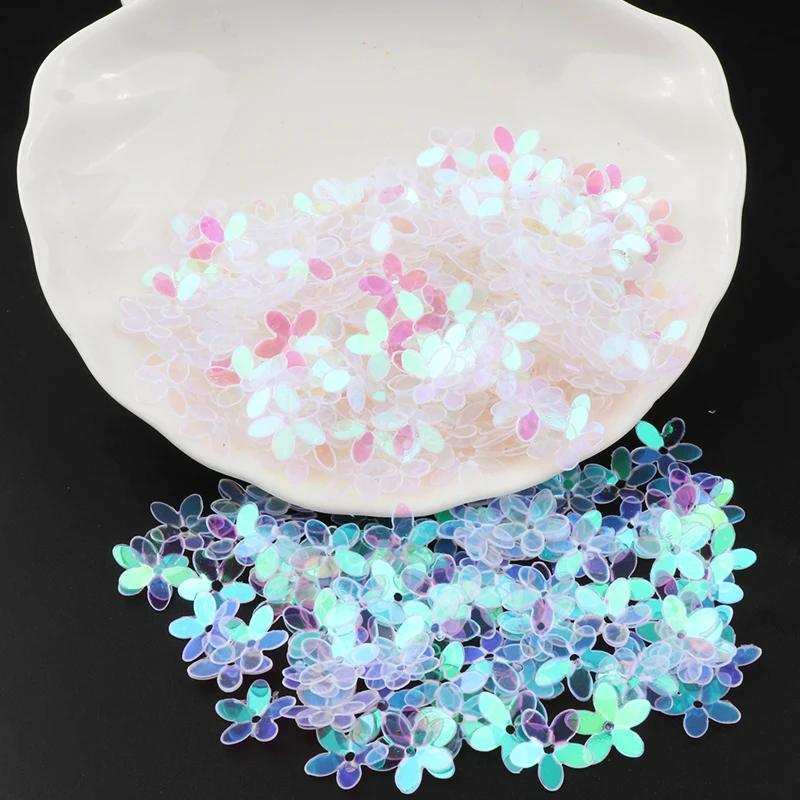Crafts Sequins 10mm Cup Five Finger Flower Paillettes 1cm PVC Loose Glitter Flower Sequin With A Hole Clothing Accessories 10g