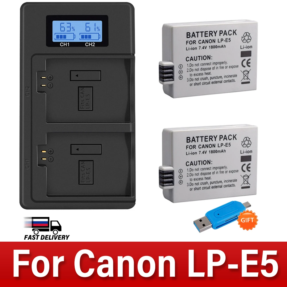 PALO LP-E5 LPE5 LP E5 Camera Battery for Canon Eos 450D 500D 1000D Kiss X3 Kiss F Rebel Xsi + LCD Daul USB Charger