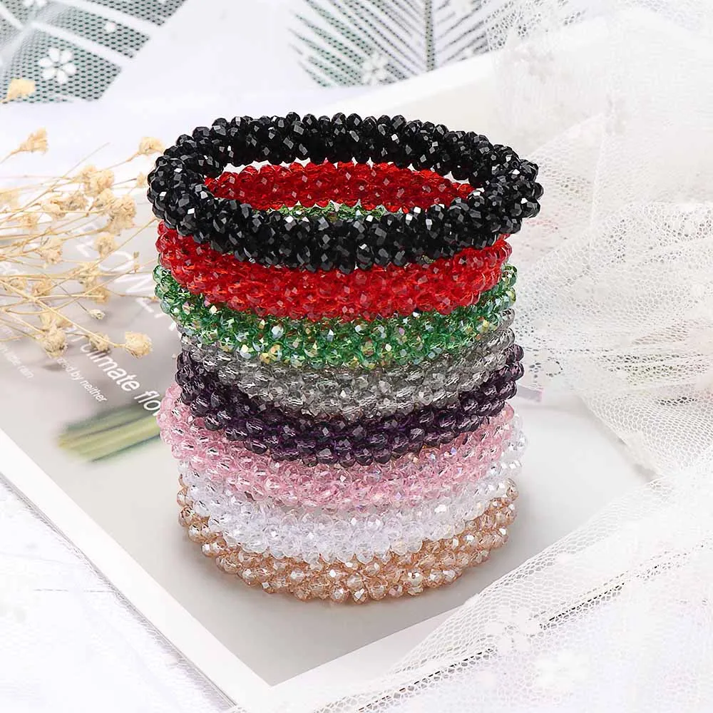 Women Sweet Hair Accessories Crystal Headbands Ponytail Holder Girls Scrunchies Vintage Elastic Hair Bands Rubber Rope Headdress