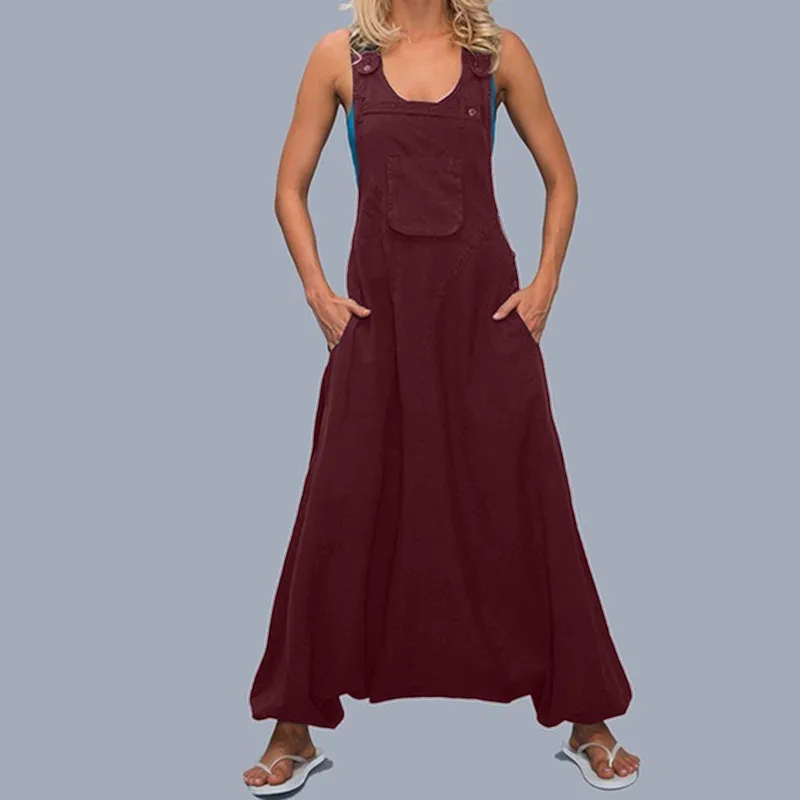 Coldker Mode Vrouwen Halter Jumpsuit Mouwloze Harembroek Side Pocket Losse Werkkleding Lange Jumpsuits Casual Doek Vrouwelijke