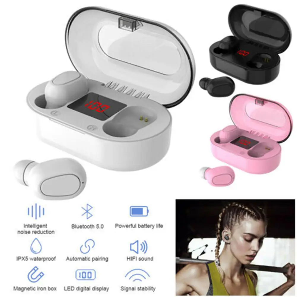 Wireless Headset Twins Mini in Ear Dual Earbuds Music Sport Earphones w/ Mic Charging Box for Apple iPhone Android