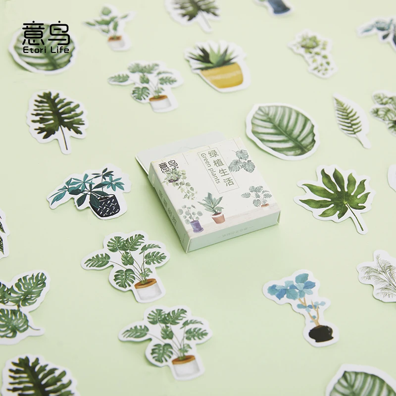 45pcs /Pack Green Plants Cactus Adhesive DIY Sticker Stick Label Notebook Album Diary Decor Student Stationery