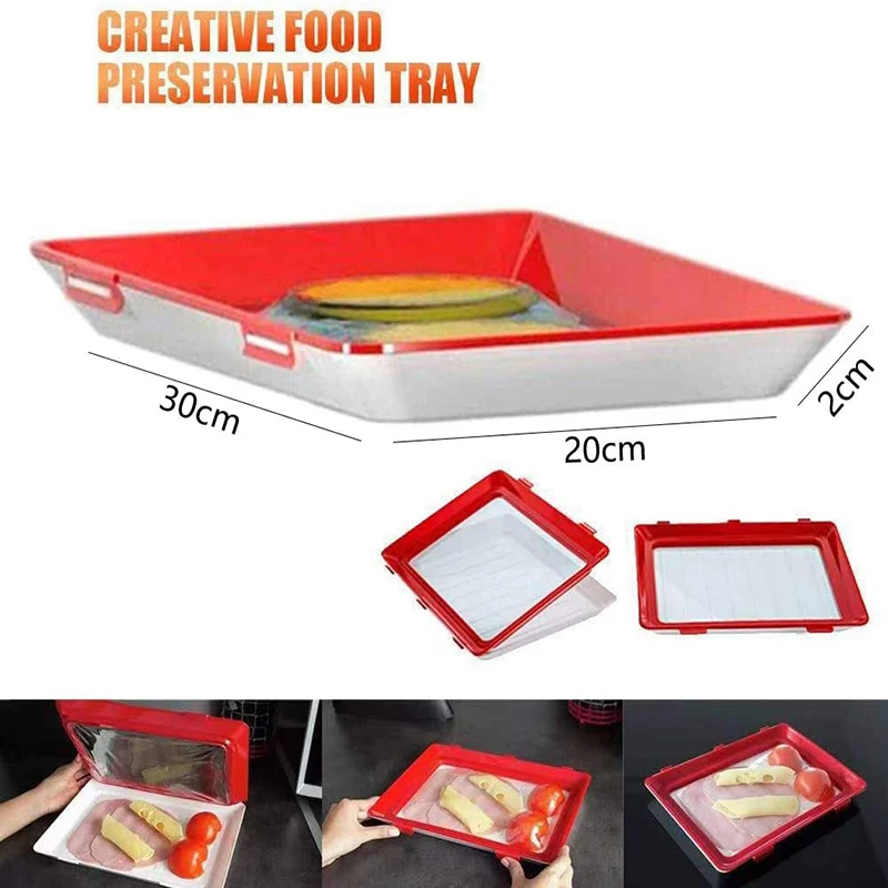 Creative Food Preservation Tray Healthy Fresh Tray Food Storage Container With Elastic Lids  Reusable Kitchen Storage Container