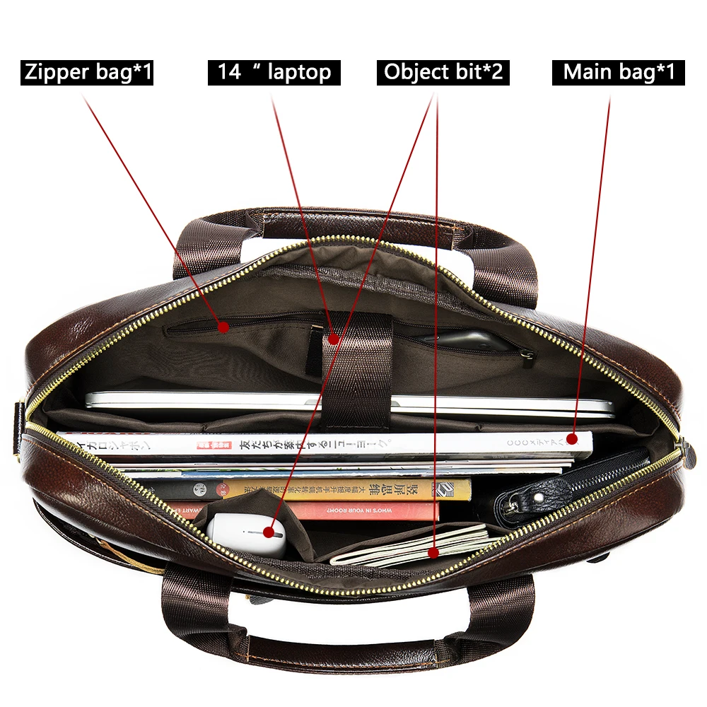 กระเป๋าเอกสารสำหรับผู้ชายกระเป๋าถือแบบย้อนยุคหนังแท้หนังวัวแมสเซ็นเจอร์สะพายไหล่ผู้ชายกระเป๋าใส่แล็ปท็อปการเดินทางธุรกิจใหม่