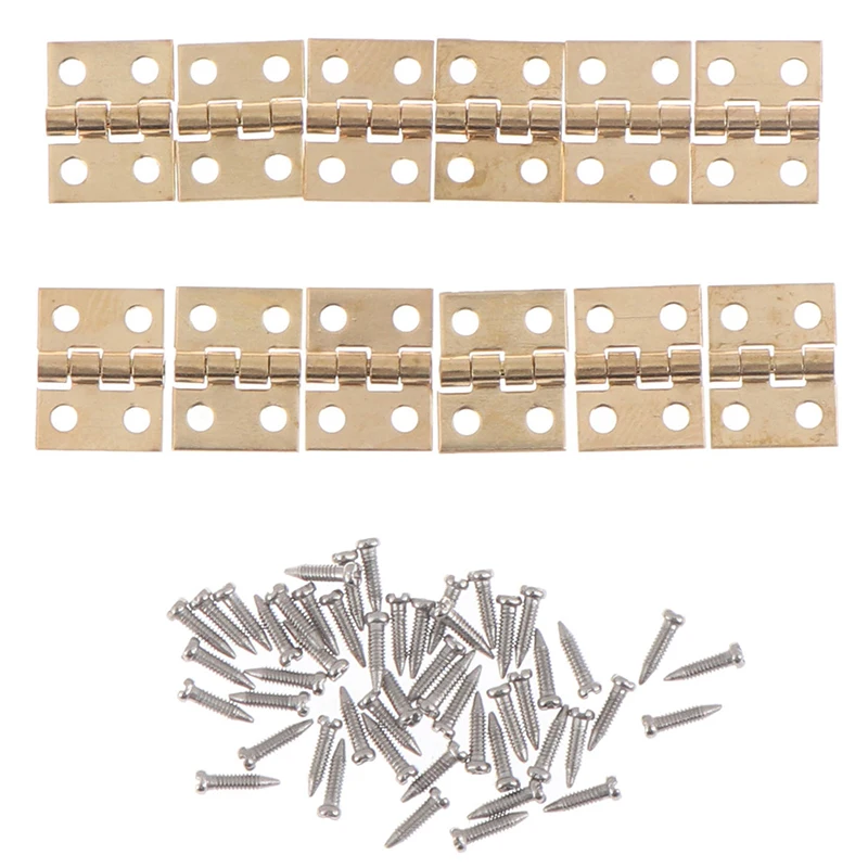 12 Set Mini Metal Hinge And Screws for 1/12 House Miniature Cabinet Furniture Brass Hinge Dollhouse Miniature Cabinet Closet