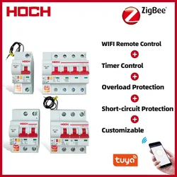 HOCH ZJSB9 Tuya Zigbee 4P Smart Crcuit Breaker Remote Control Din Rail Compatible Alexa Echo Google Assistant Switch factory