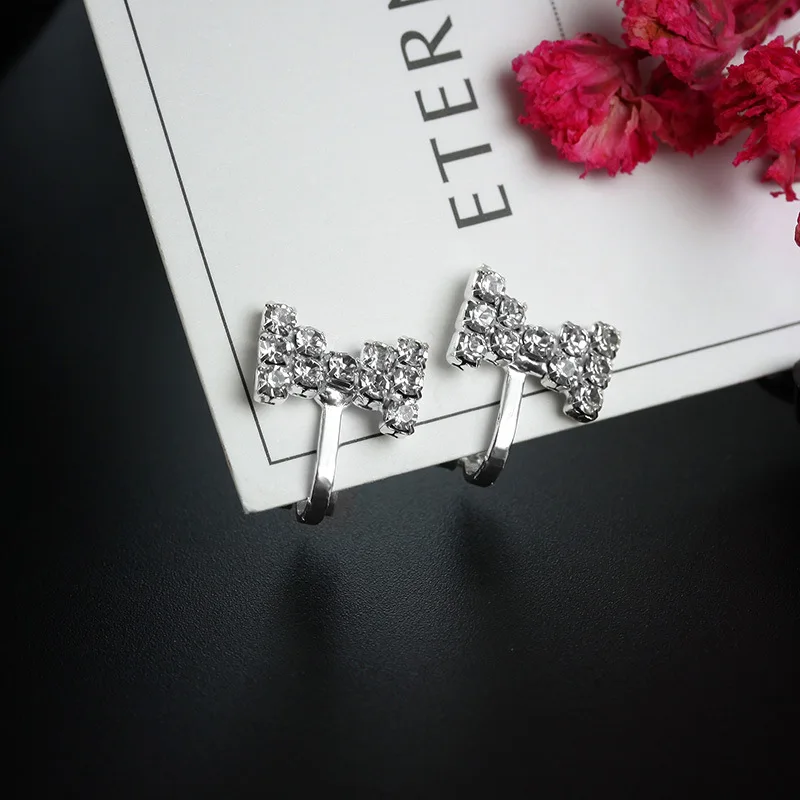 Hot Sale Cubic Zircon Simulated Pearl Geometric Clip on Earrings for Girl Kid Party Charm Without Pierced Earring Women Jewelry