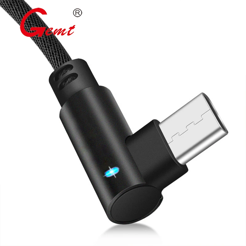 Double Elbow Usb Cable Type c 90 Degree Braided Usb Data Cable 2.4A Fast Charge Type-c Usb Cable With Light Fashion High Quality