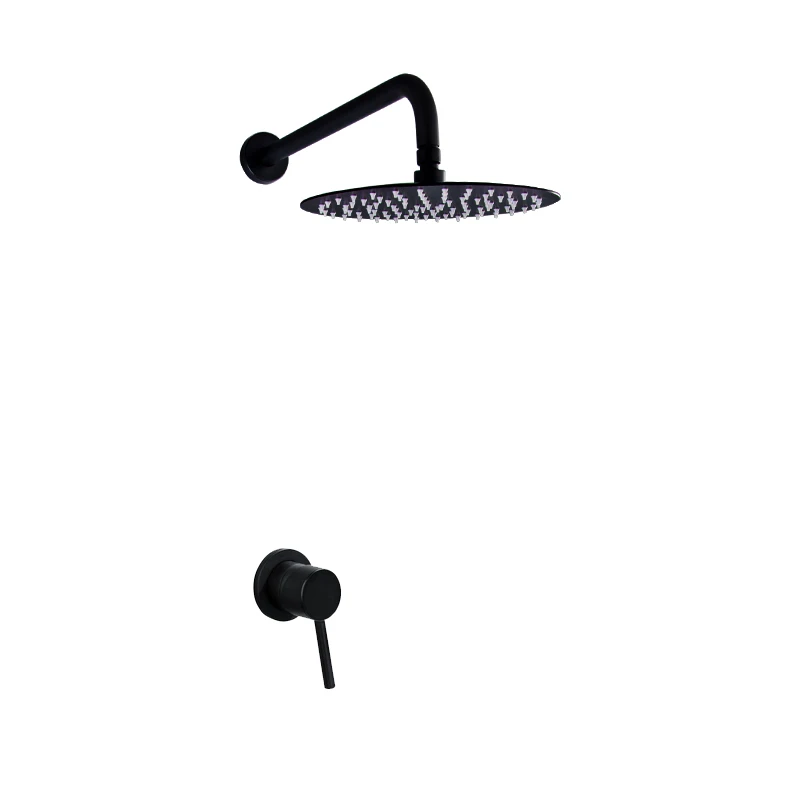 Zwarte Ronde Regendouche Ultradunne 10 Inch Rvs Badkamer Muur Gemonteerde Douche-Arm Regendouche Kraan Set