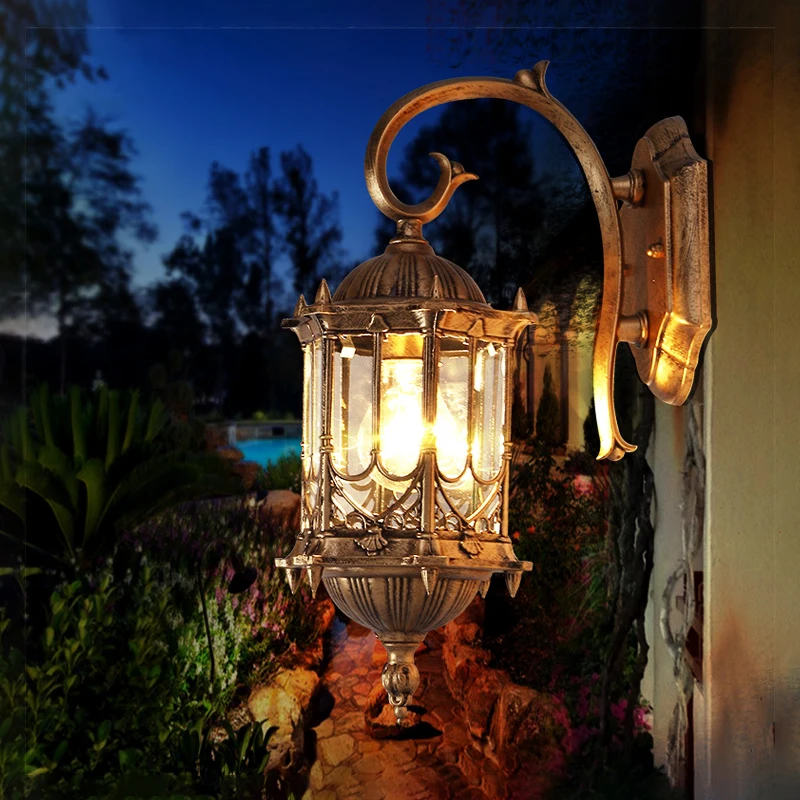 Luz de pared exterior europea, accesorios de iluminación para jardín, villa a prueba de lluvia, candelabro de puerta de entrada para patio, lámpara