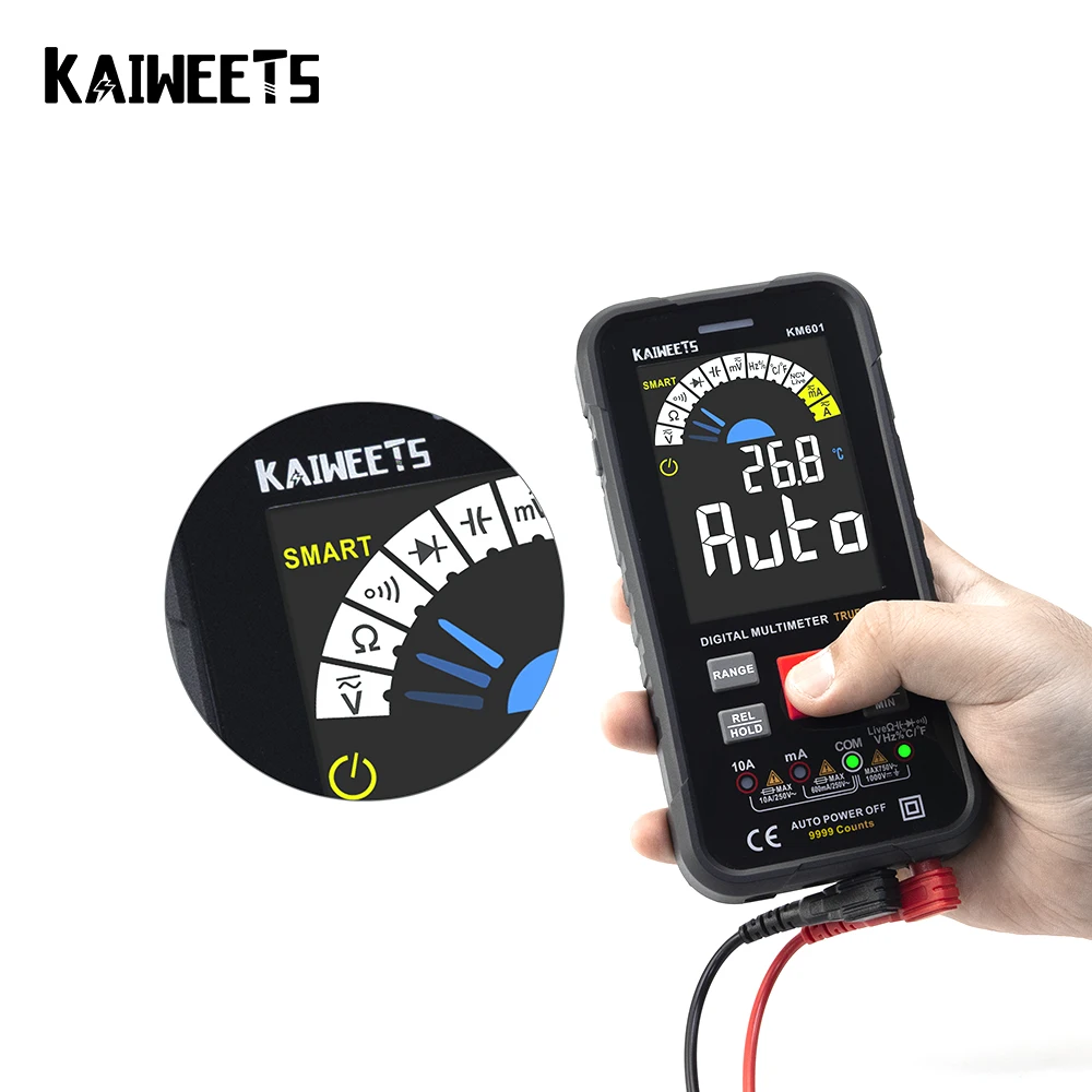 KAIWEETS 9999 Counts Digital Multimeter1000V 10A Tester Meter Ohm Hz Capacitance REL True RMS AC DC DMM Multitester