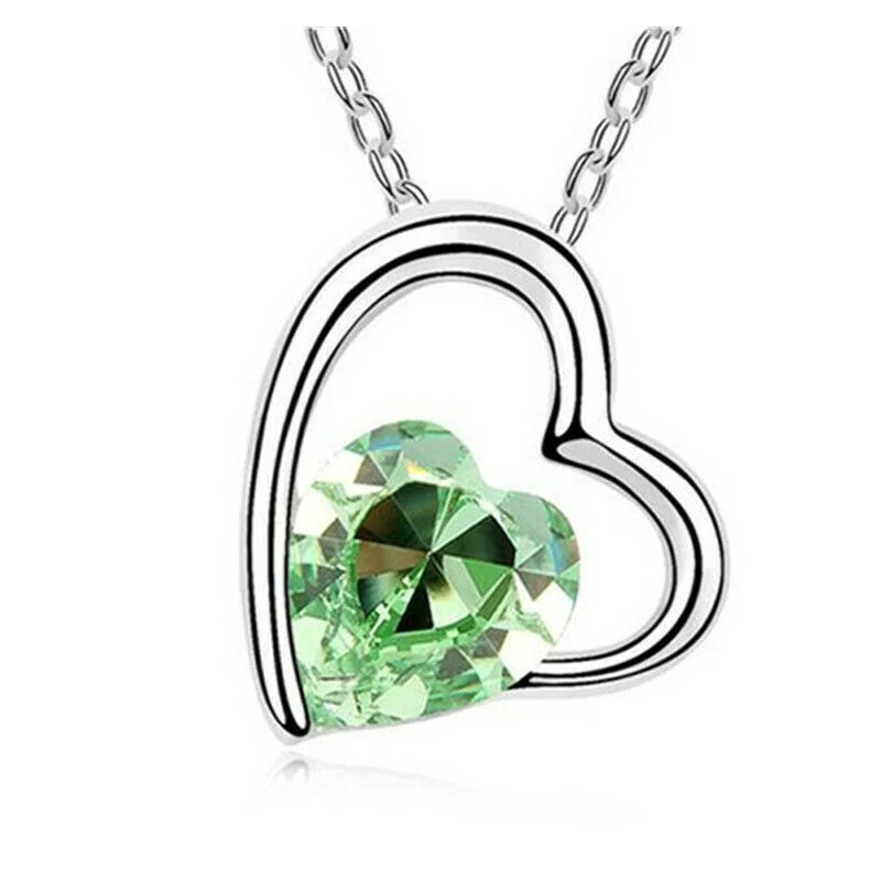 New Girls Necklace Heart Green Color  Crystal Cz Cubic Zircon Ia Pendant