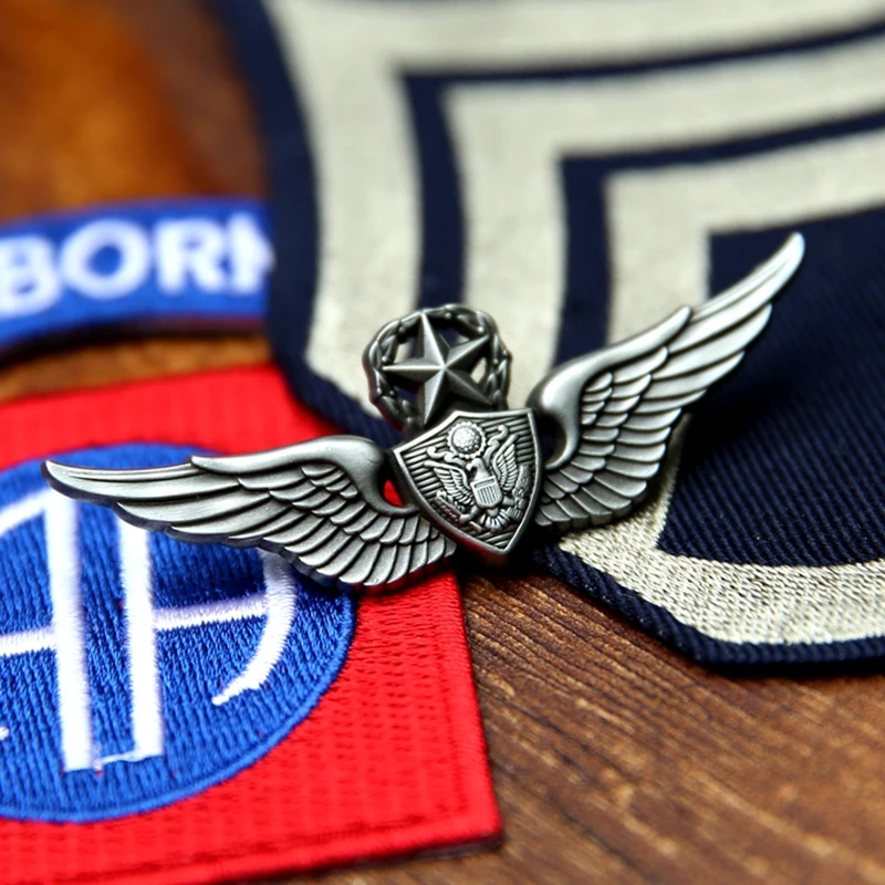 US Aviation Senior Flying Badge Pilot President Ancient Silver Epaulettes Skill Advanced Unit Metal Brooch Pin