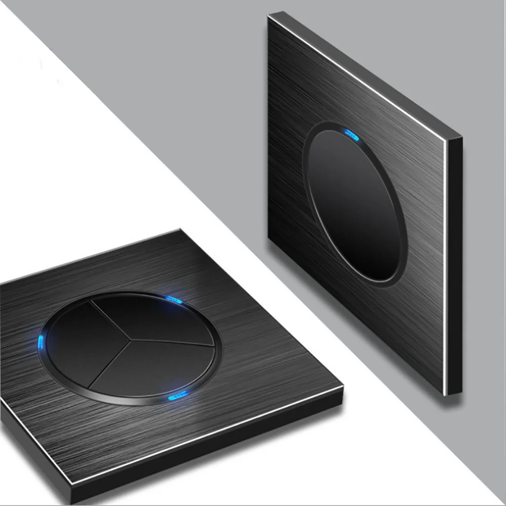 SANDIY 1/2/3 Gang 1/2 Way Luxurious Random Click On / Off Wall Light Switch With LED Indicator Aluminum Metal Panel Controller