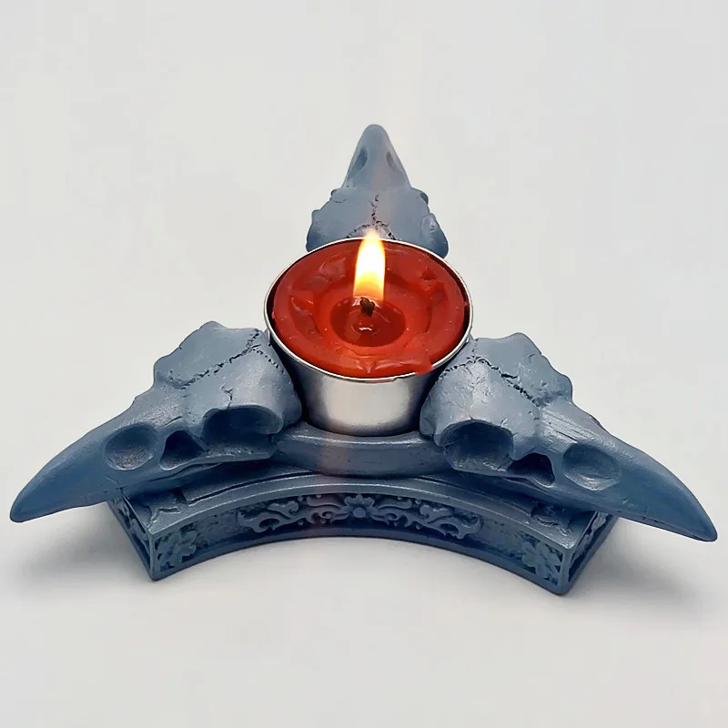 2022 silicone mold triangle crow skull candle holder diy concrete resin plaster model making mold Halloween decoration tool