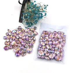 Sell at a loss!mixed shape Pink AB sew on glass claw rhinestones with silver base diy clothing accessories