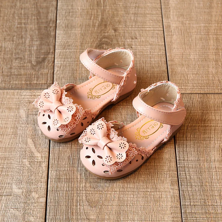 Spring Summer Girls Shoes Baotou sandals with bow Flats Pink Princess Baby Dance Shoes Kids Sandals Children Wedding Shoes