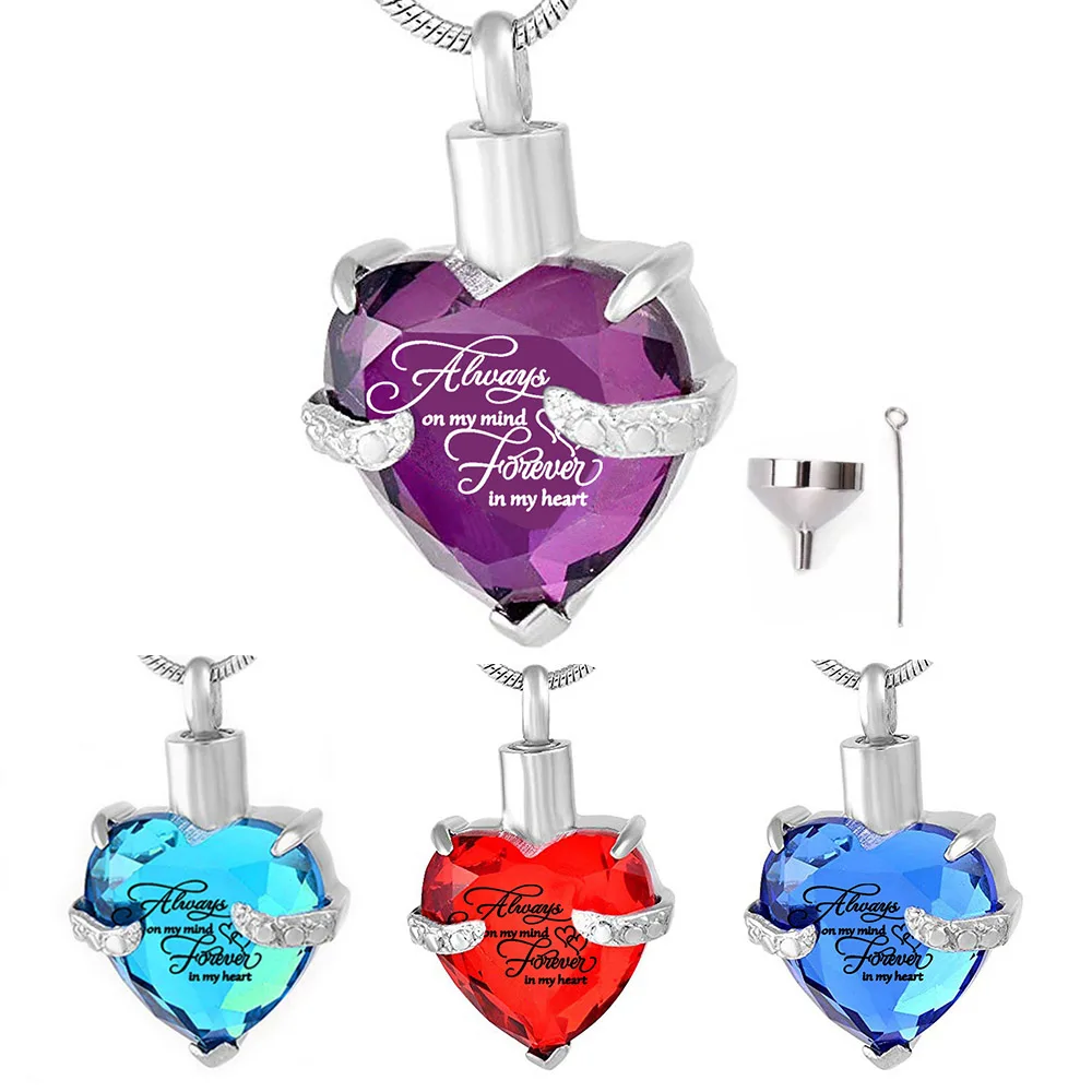 

Always on My Mind Forever in My Heart Cremation Urn Necklace for Ashes Urn Jewelry Memorial Pendant with Fill Kit