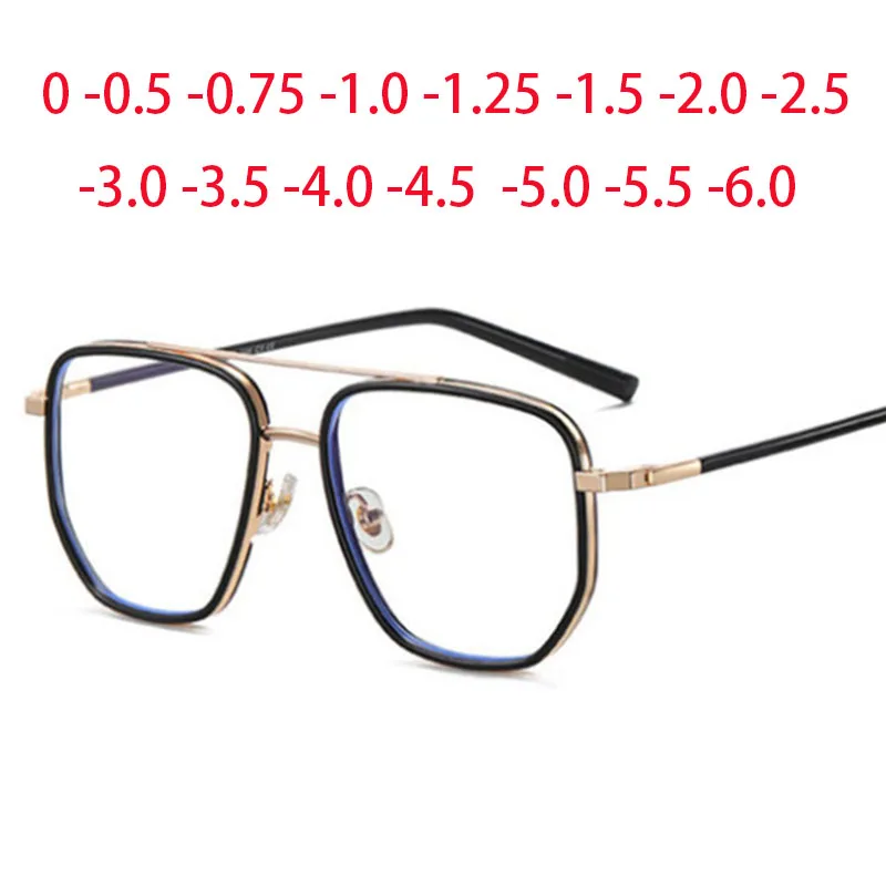 Women Men Polygon Metal Prescription Nearsighted Eyewear Student Transparent Optical Spectacles Gold Myopia Glasses 0 -0.5 -1.0