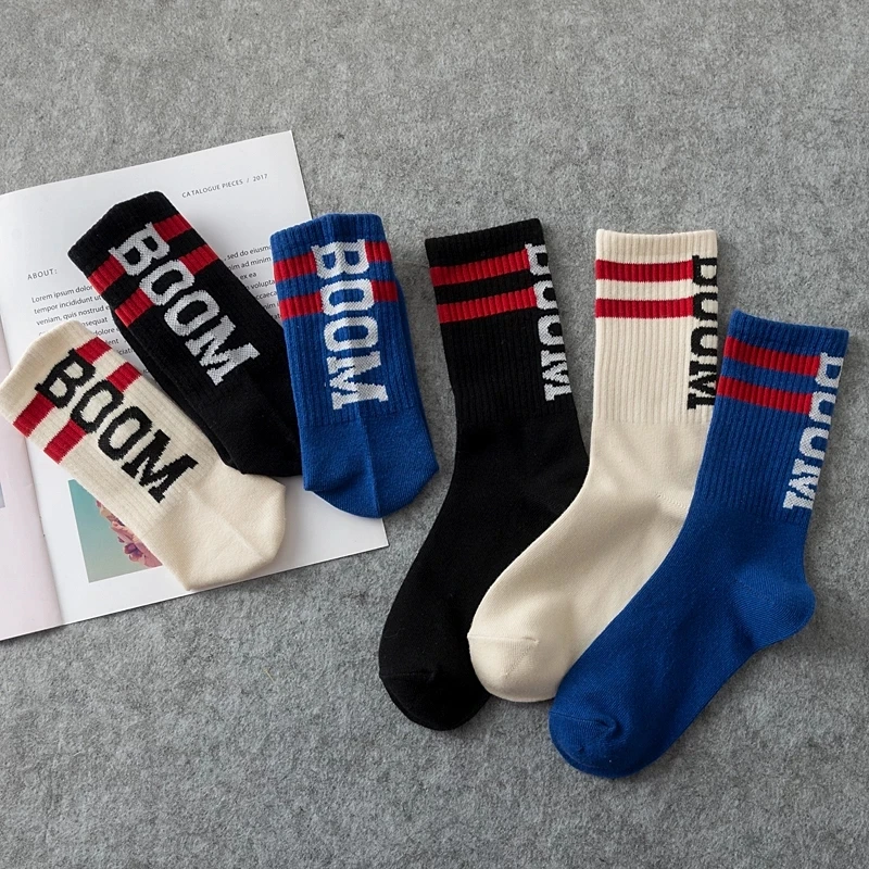 Tide Brand Socks Male Letter BOOM Tube Socks Female Tide European And American Streetwear Hip-Hop Wild High-Top Skateboard Socks