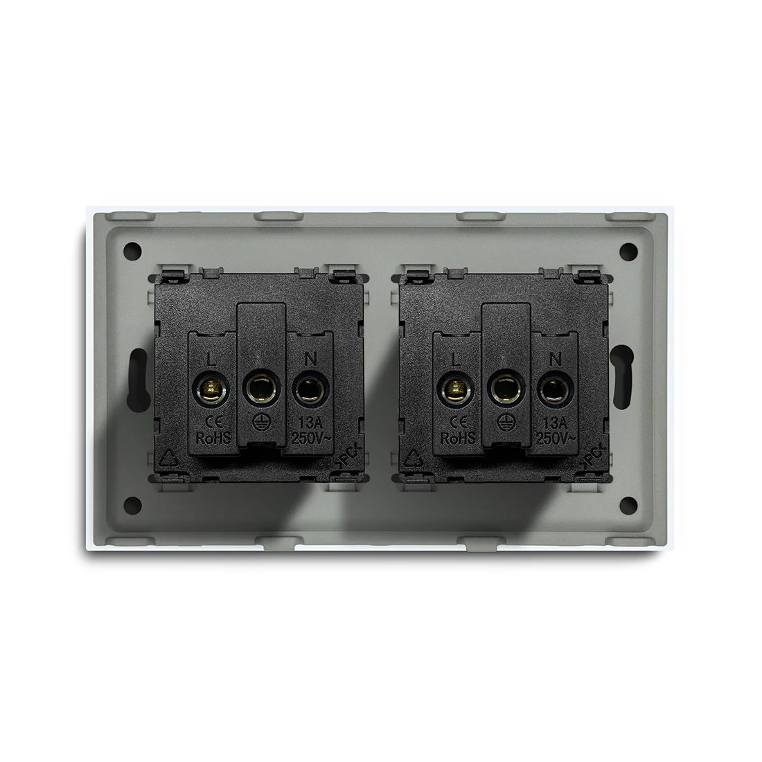 BSEED Double Wall Sockets 13A UK Standard Power Outlets Tempered Crystal Panel 146mm White Black Golden